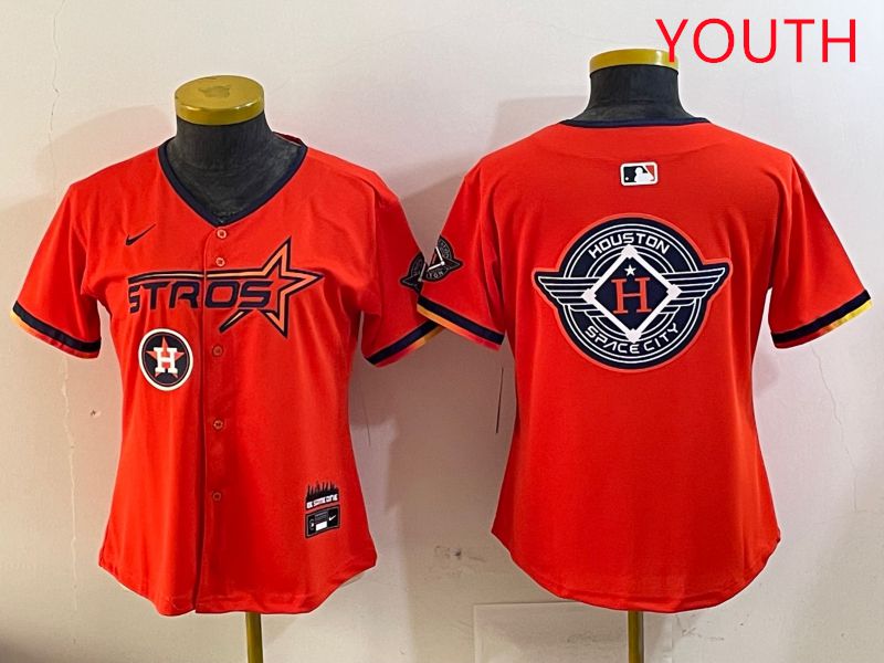 Youth Houston Astros Blank Orange Three generations Joint Name 2025 Nike MLB Jersey style 30